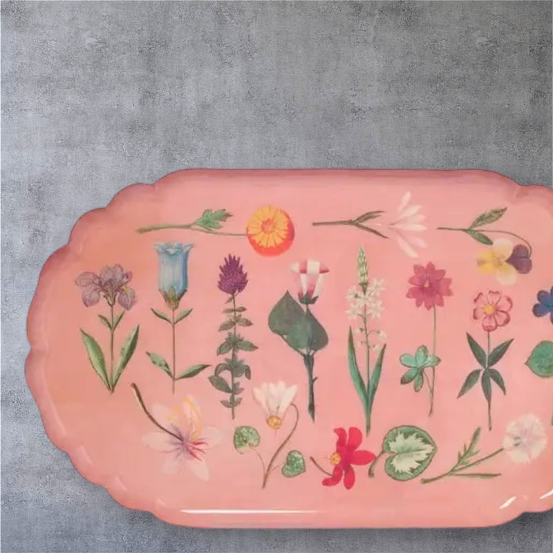 Festival of Flowers Pink Scalloped Edge Enamel Tray