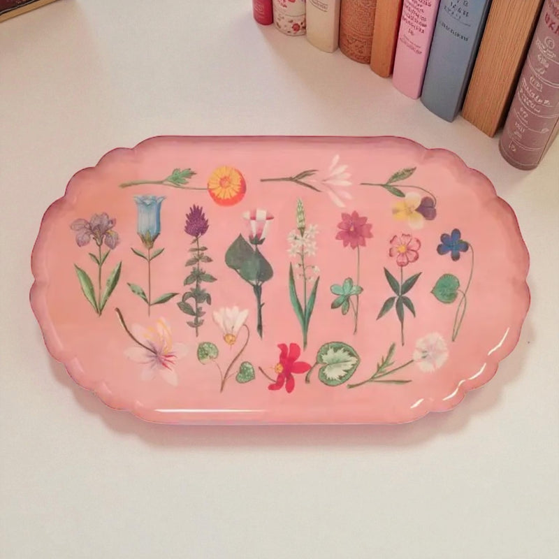 Festival of Flowers Pink Scalloped Edge Enamel Tray