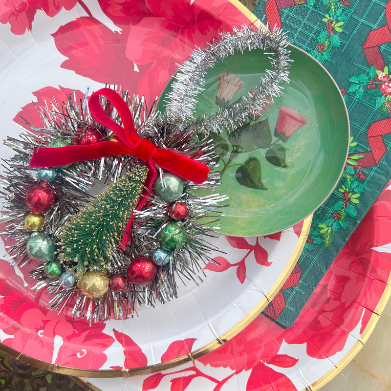 Holiday Red Floral Paper Plates with Gold Trim