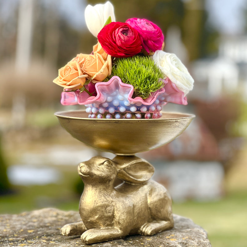 Gilded Rabbit Pedestal Bowl