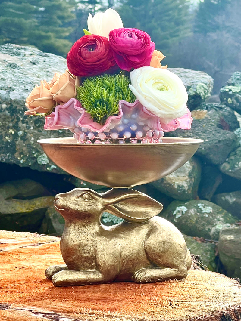 Gilded Rabbit Pedestal Bowl