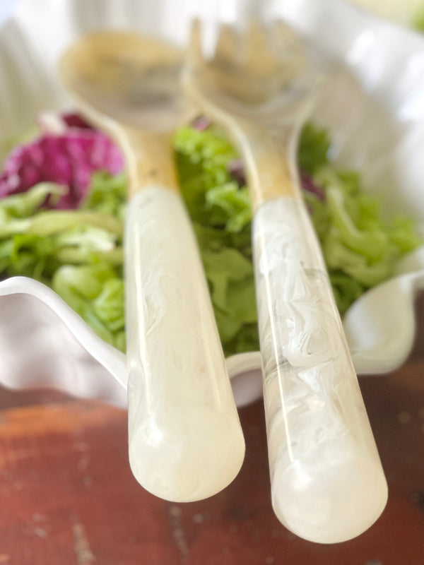 white swirl resin salad servers by Beatriz Ball