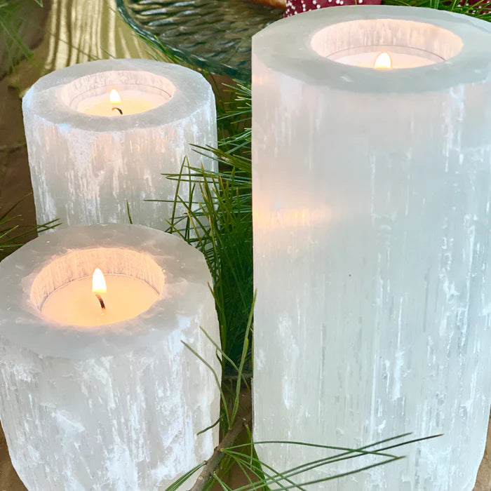 Genuine Selenite Pillar Votive Holders, 2 sizes