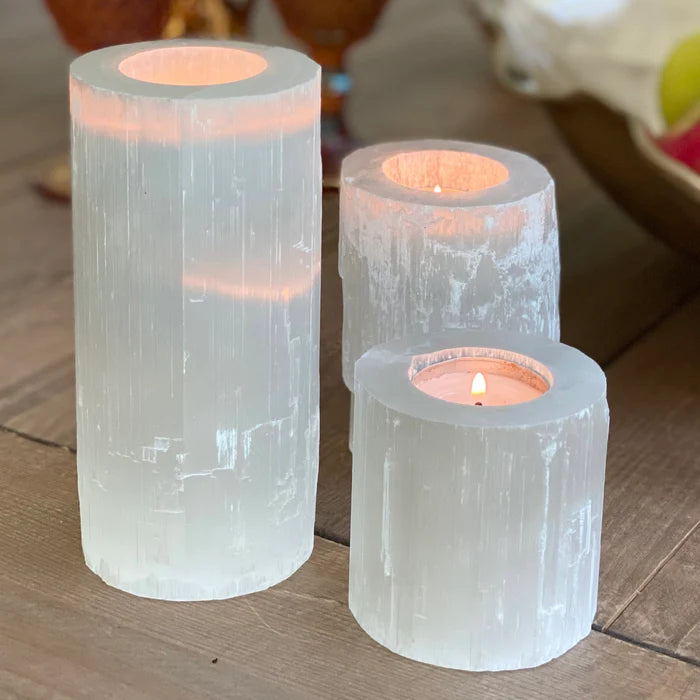 Genuine Selenite Pillar Votive Holders, 2 sizes