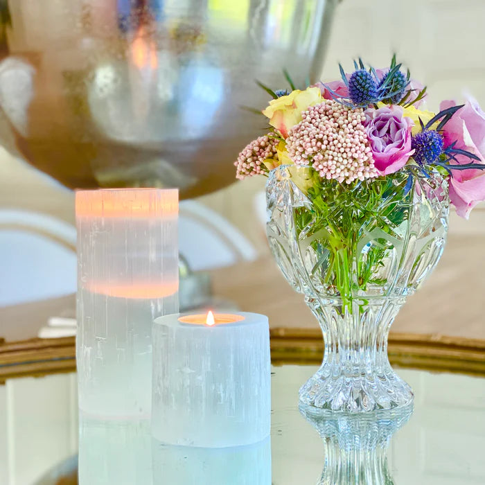 Genuine Selenite Pillar Votive Holders, 2 sizes