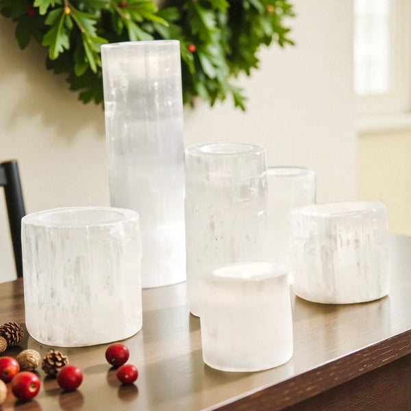 Genuine Selenite Pillar Votive Holders, 2 sizes