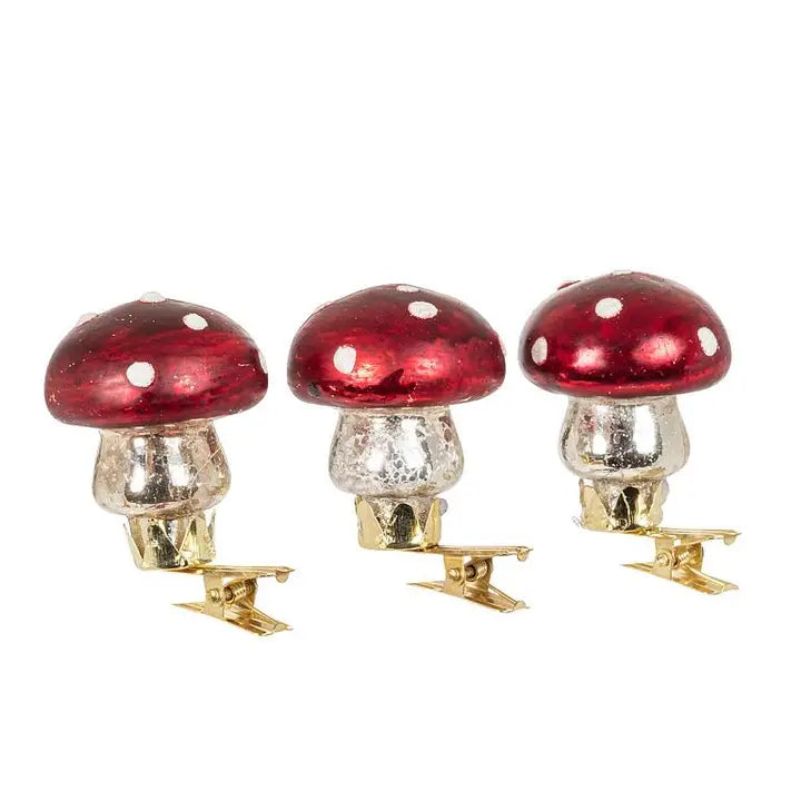 Bright and Shiny Mini Mushroom Clip Ornament Trio