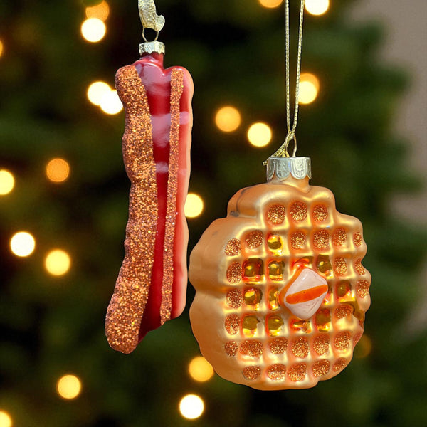 Glass Waffle and Bacon Ornaments