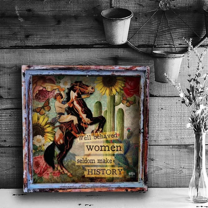 Whimsical Western Vibe Artwork in Bold Wooden Frames, 4 styles