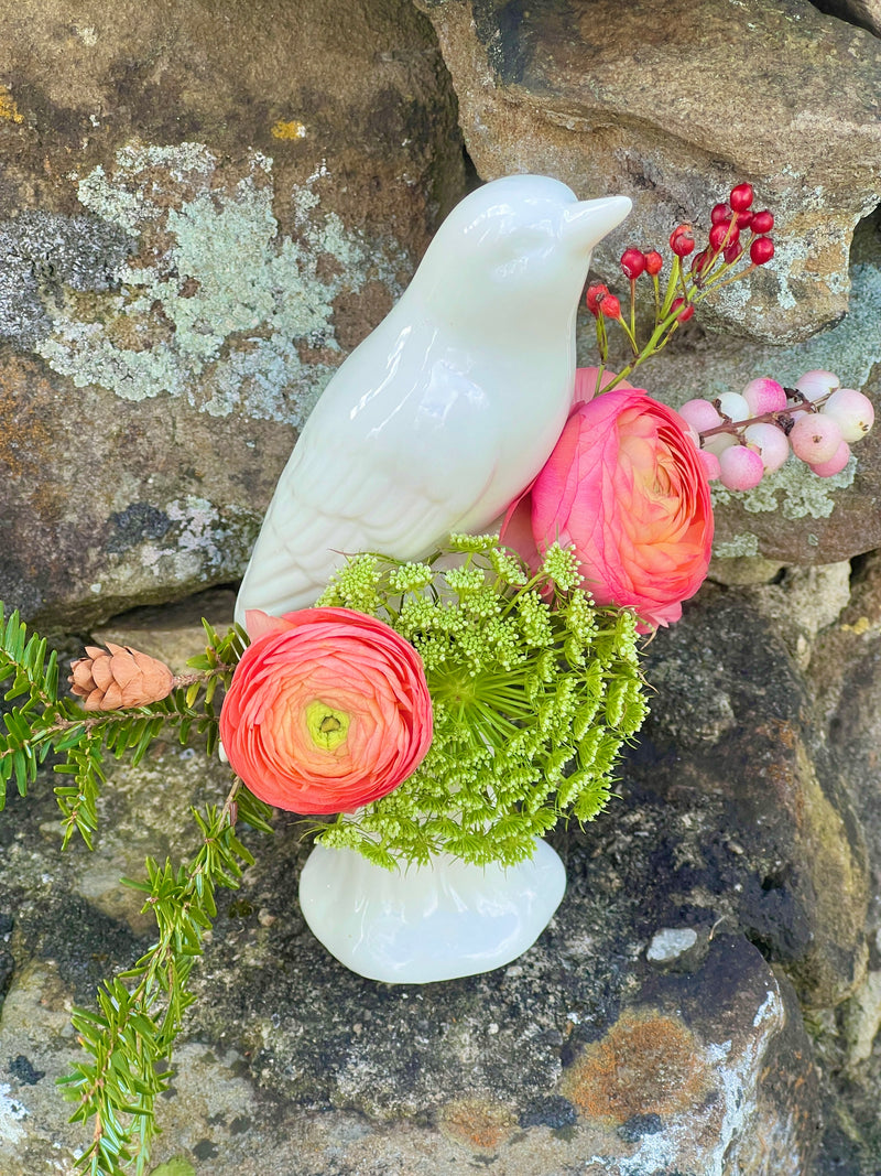 Glossy White Porcelain Bird Bud Vase