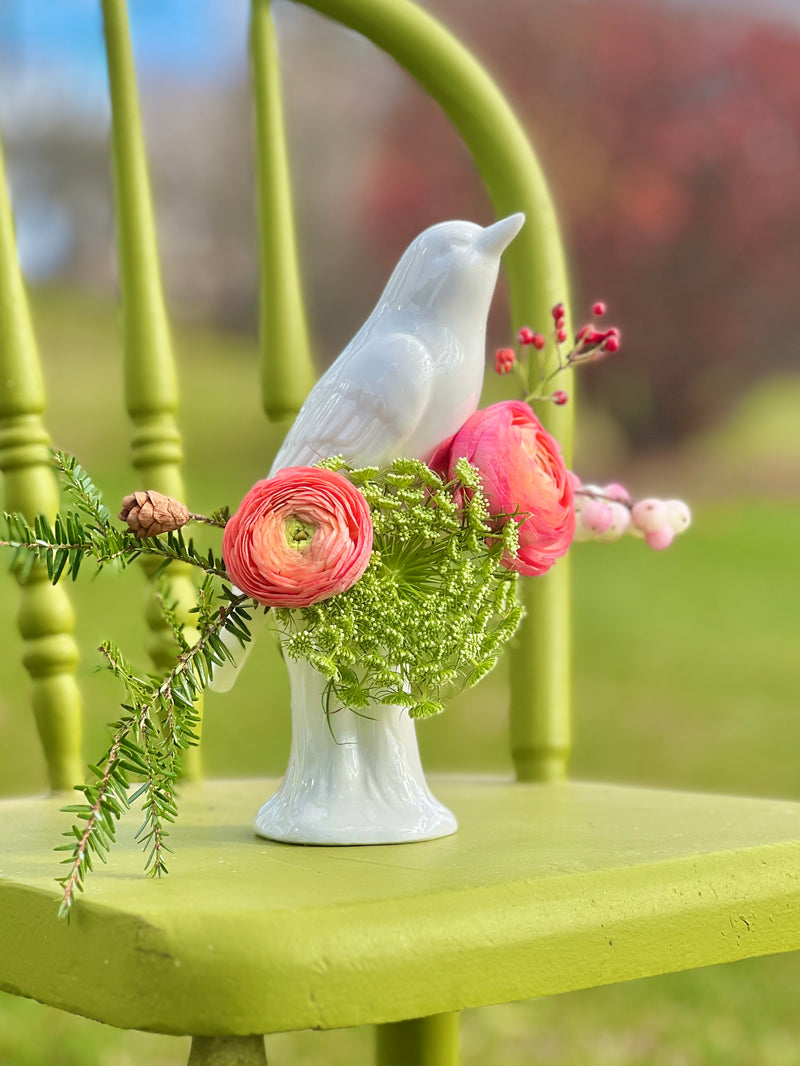 Glossy White Porcelain Bird Bud Vase