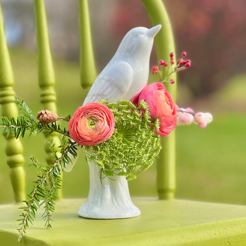 Glossy White Porcelain Bird Bud Vase