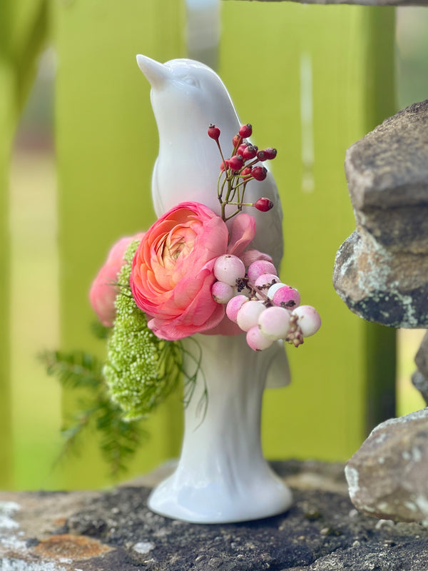 Glossy White Porcelain Bird Bud Vase