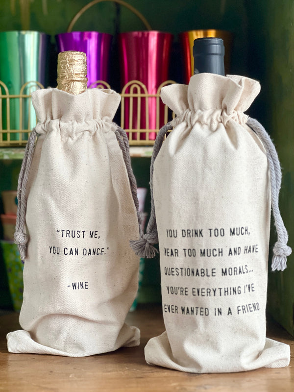 Fun Cotton Wine Bags with Drawstrings, 5 styles