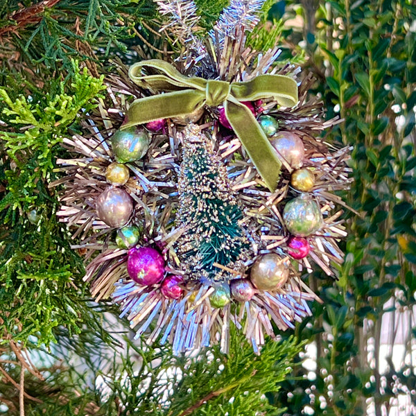 Wreath Ornament with Tinsel and Baubles