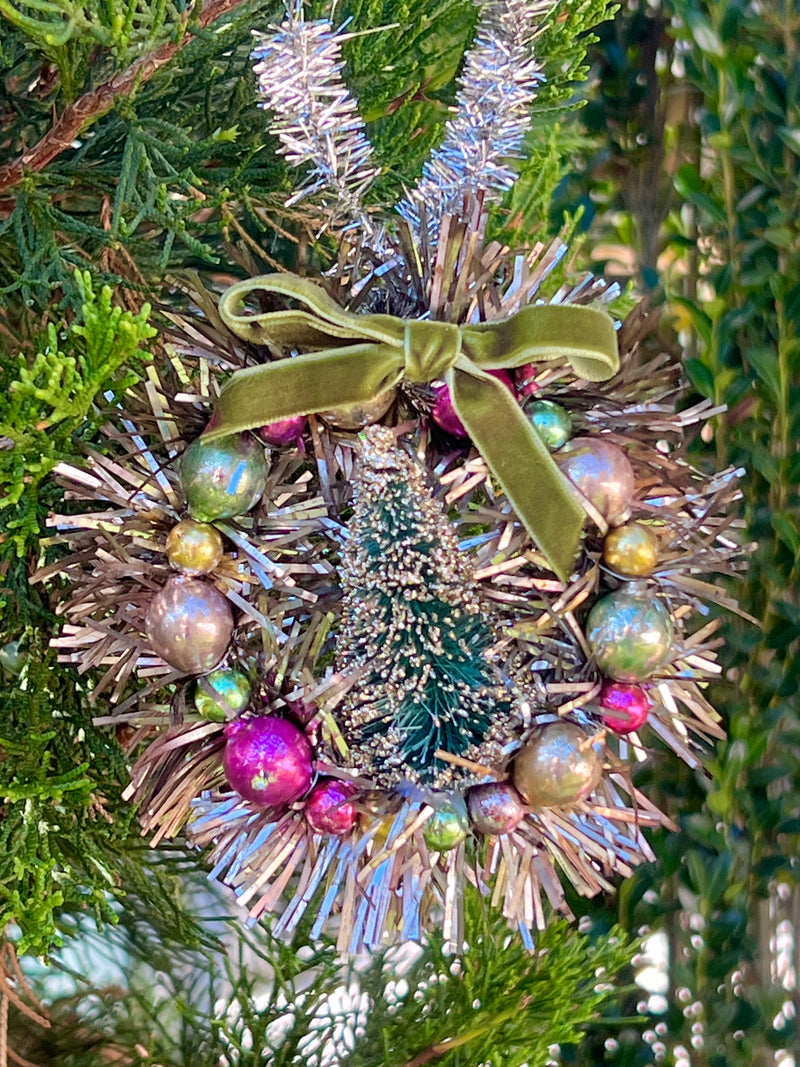Wreath Ornament with Tinsel and Baubles